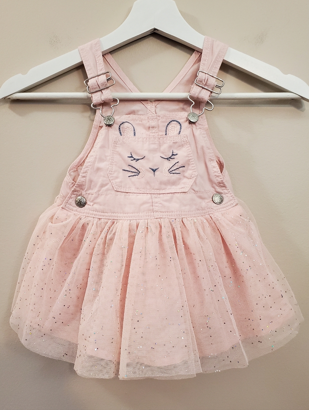Oshkosh B'gosh - Bunny Overall Jumper Dress with Pink Tulle Skirt - Size 12M